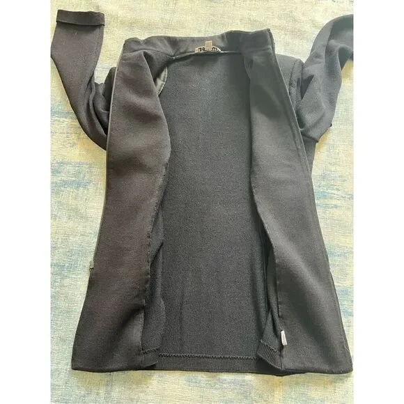 Vintage St John Black Santana Knit Zip Front High Braid Collar Blazer Women's 12